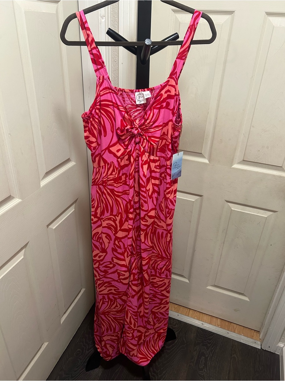 GOA Beachwear By Japna Pink Red Tropical Empire Waist Maxi Dress XL